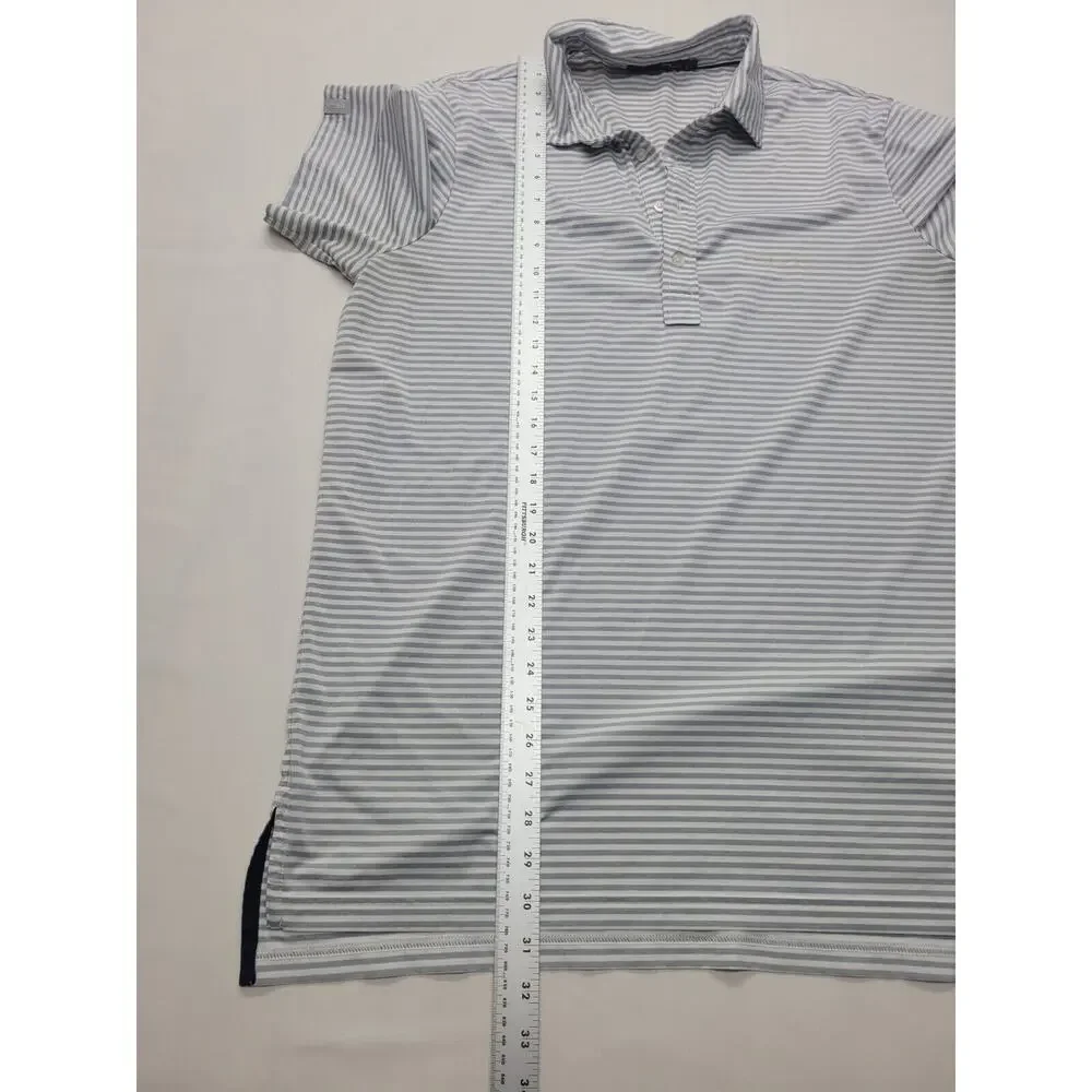 RLX Ralph Lauren Golf Polo Shirt Men’s Size Large SS White Gray Striped Wicking